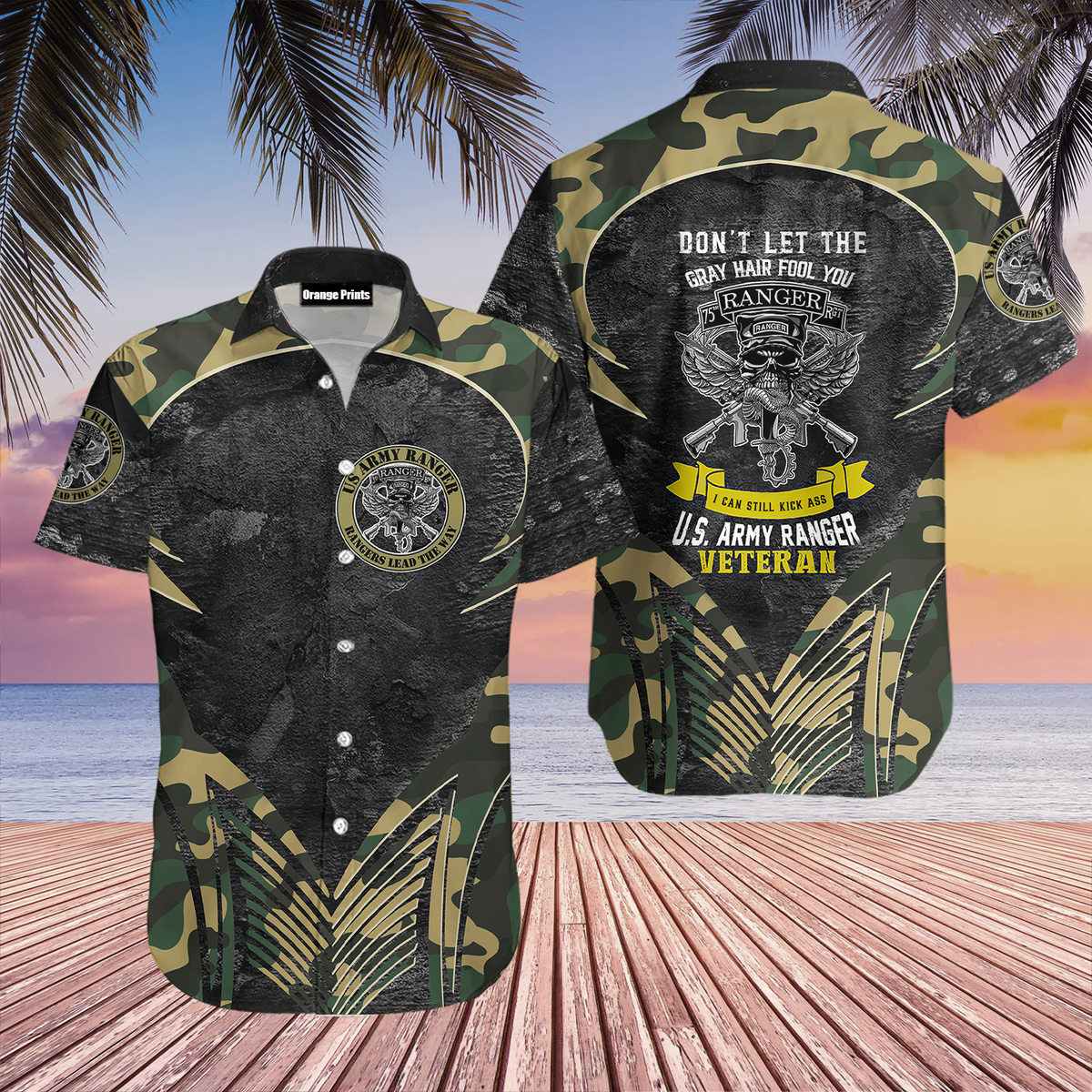 US Army Ranger Veteran Camo Hawaiian Shirt - Wonder Print Shop