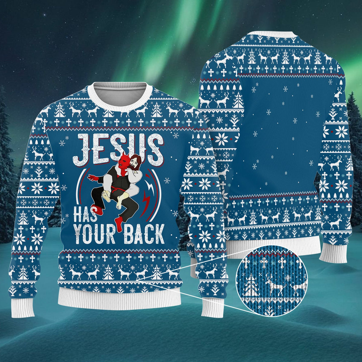 Jesus Has Your Back Jiu Jitsu Ugly Christmas Sweater - Wonder Print Shop