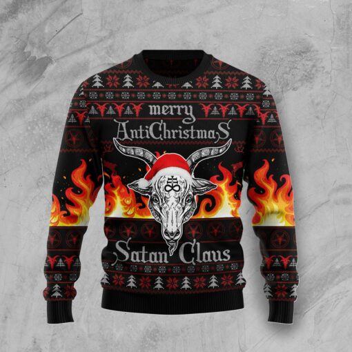 Satan Claus Merry Anti Christmas Hail Satanic Ugly Christmas Sweater - Wonder Print Shop