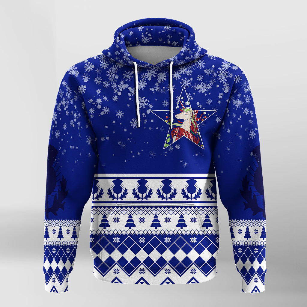Christmas Scottish Unicorn Hoodie with Thistle Pattern - Wonder Print Shop