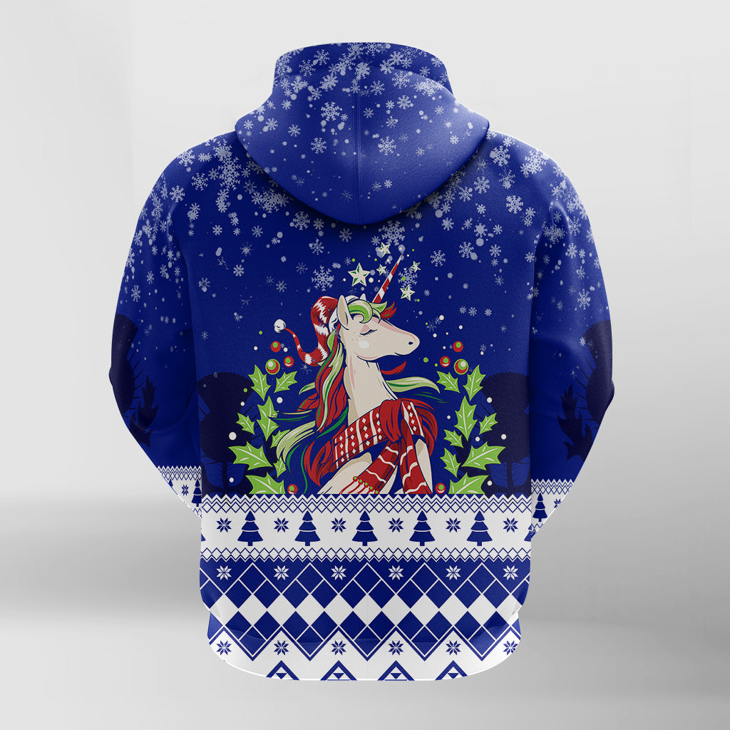 Christmas Scottish Unicorn Zip Hoodie with Thistle Pattern - Wonder Print Shop