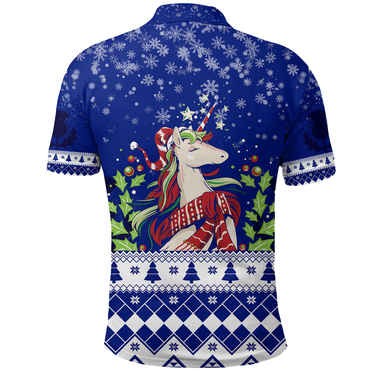 Winter Scottish Unicorn and Thistle Pattern Polo Shirt - Wonder Print Shop