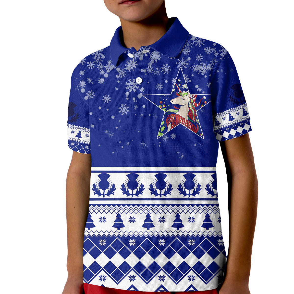 Winter Scottish Unicorn and Thistle Pattern Polo Shirt for Kid - Wonder Print Shop