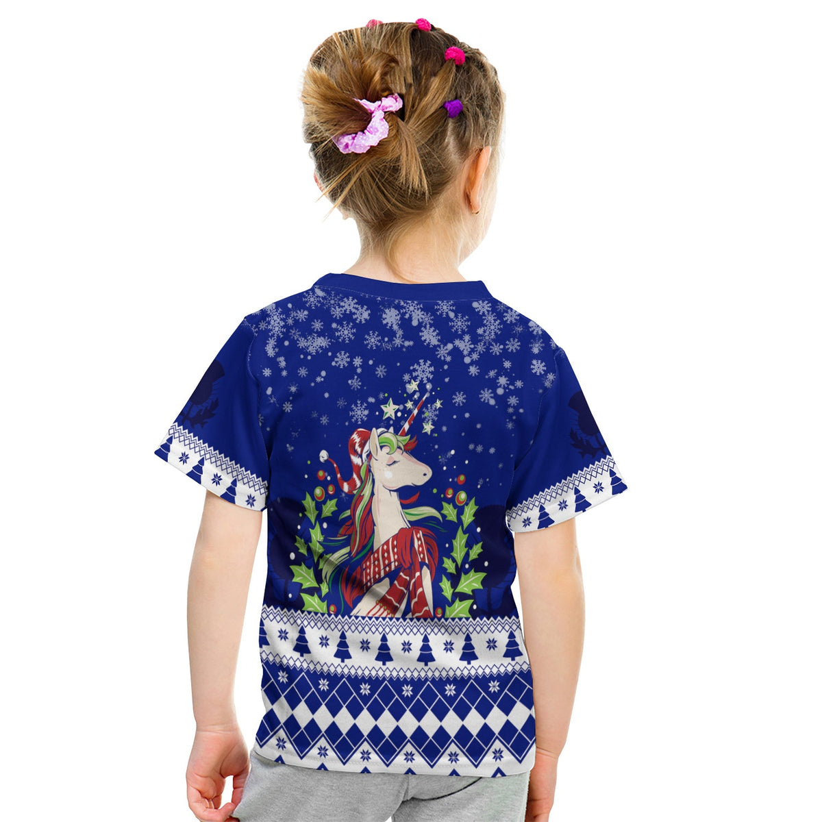 Winter Scottish Unicorn and Thistle Pattern Kid T shirt - Wonder Print Shop