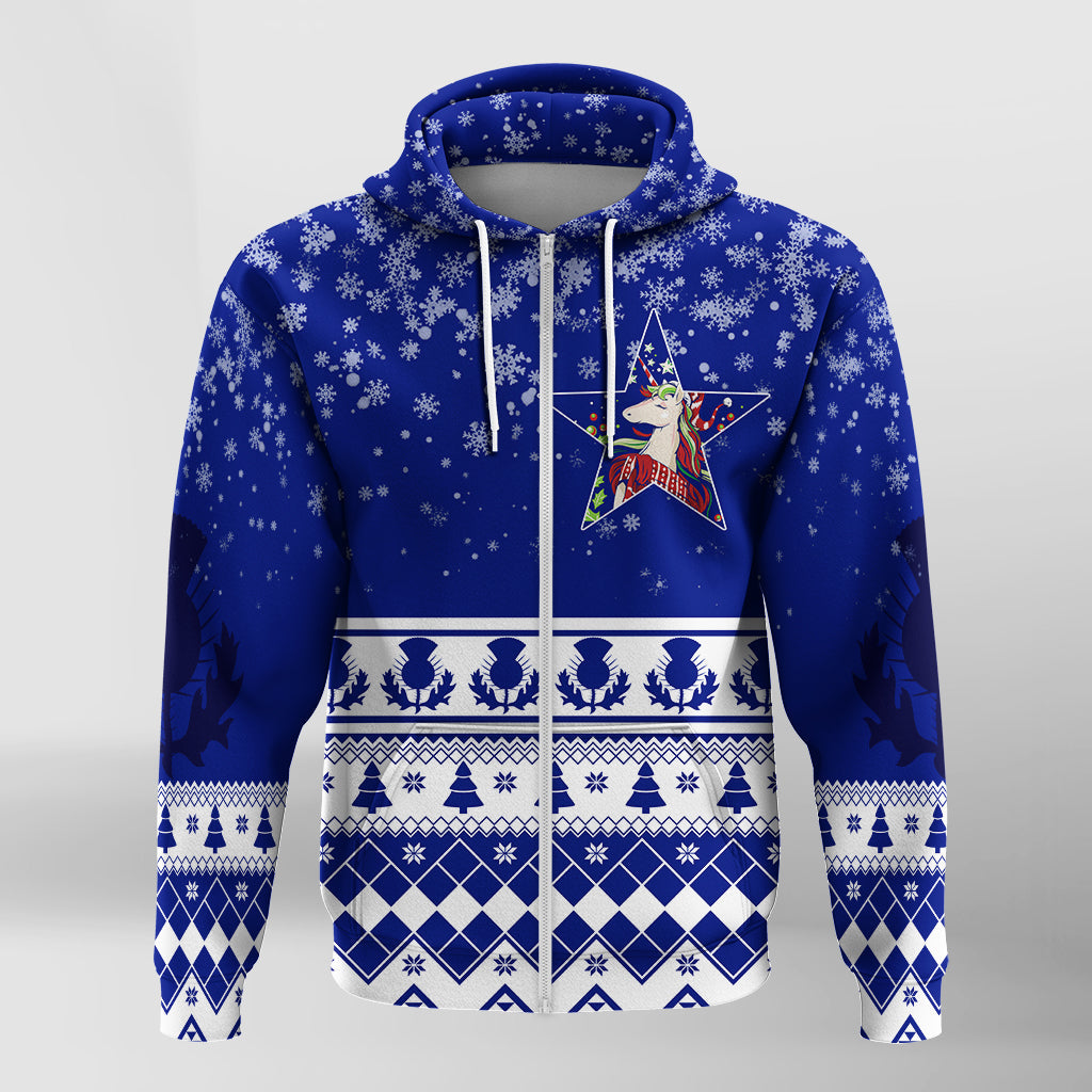 Christmas Scottish Unicorn Zip Hoodie with Thistle Pattern - Wonder Print Shop