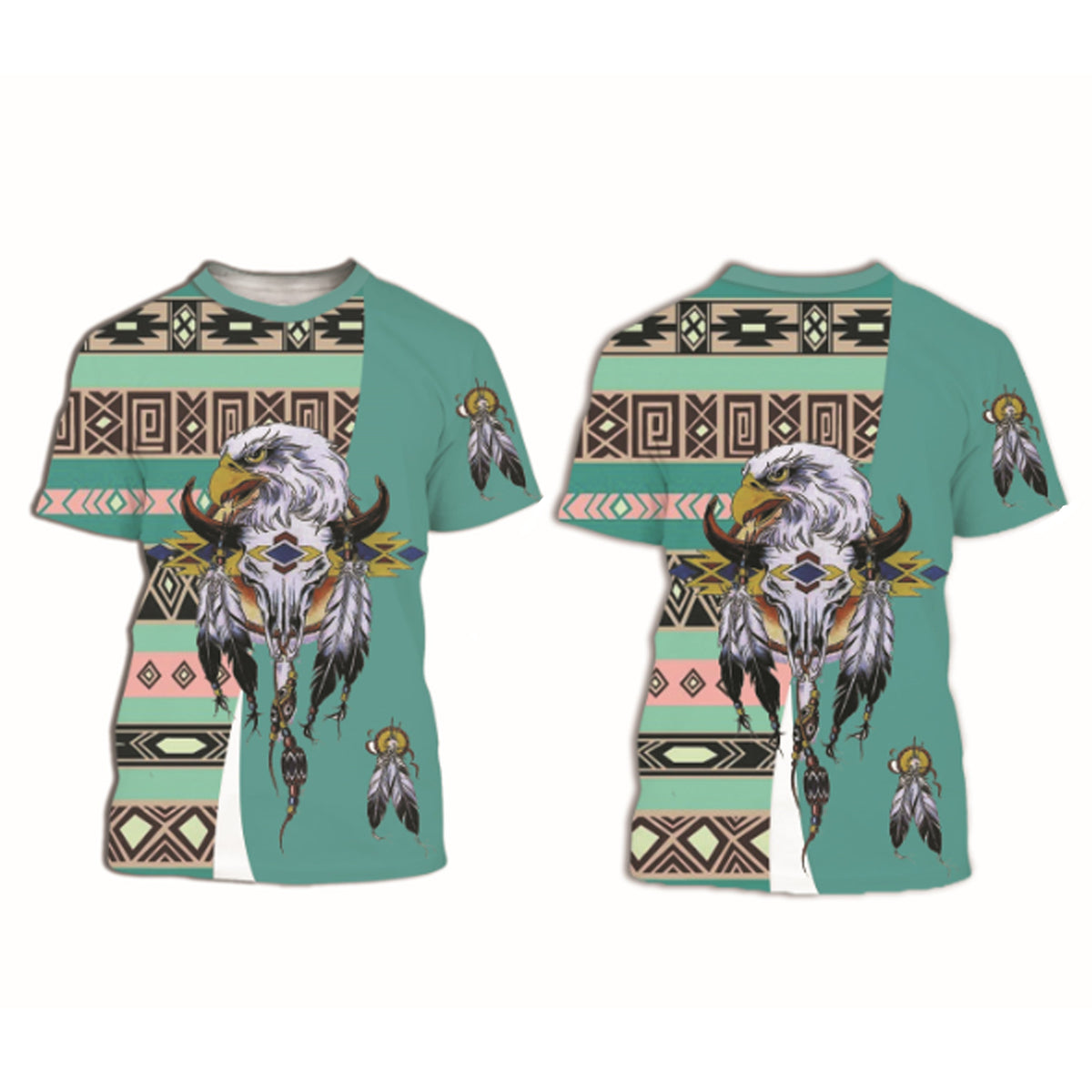 Native American Bison and Pattern Blue 3D T Shirt LT10 - Wonder Print Shop