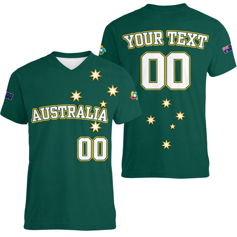 (Custom Text And Number) Baseball 2023 Australia Green Women V-Neck T Shirt - Wonder Print Shop