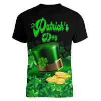St Patricks Day V Neck T Shirt Green Leprechaun Hat With Clover Leaf - Wonder Print Shop