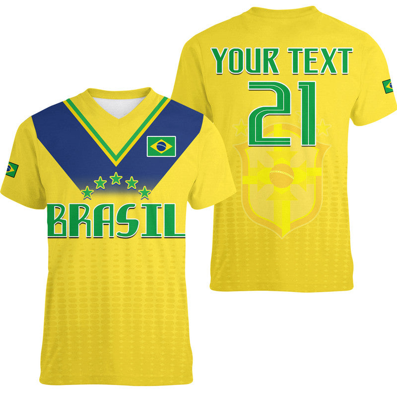 Custom Brazil Football Sub20 Champions South American V Neck T Shirt - Wonder Print Shop