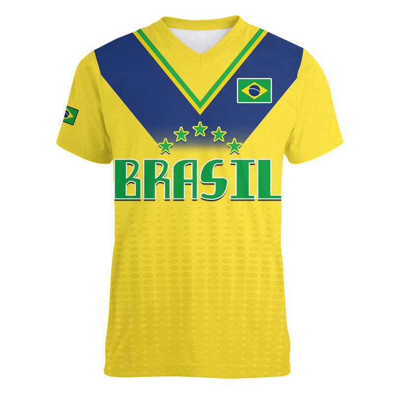 Custom Brazil Football Sub20 Champions South American V Neck T Shirt - Wonder Print Shop