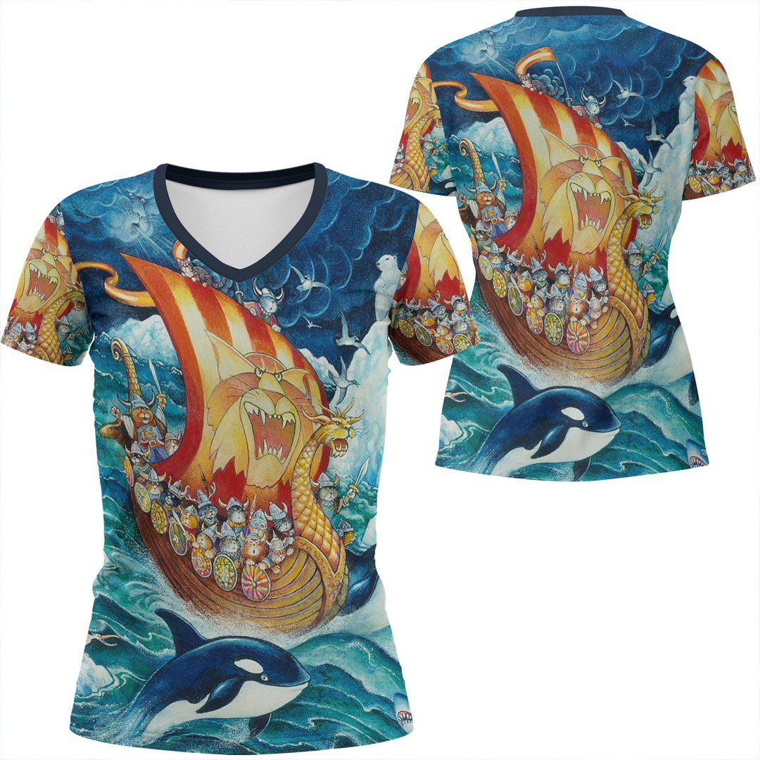 Viking Clothing Vikings Cat Drakkar Warship V Neck T shirt RLT12 - Wonder Print Shop
