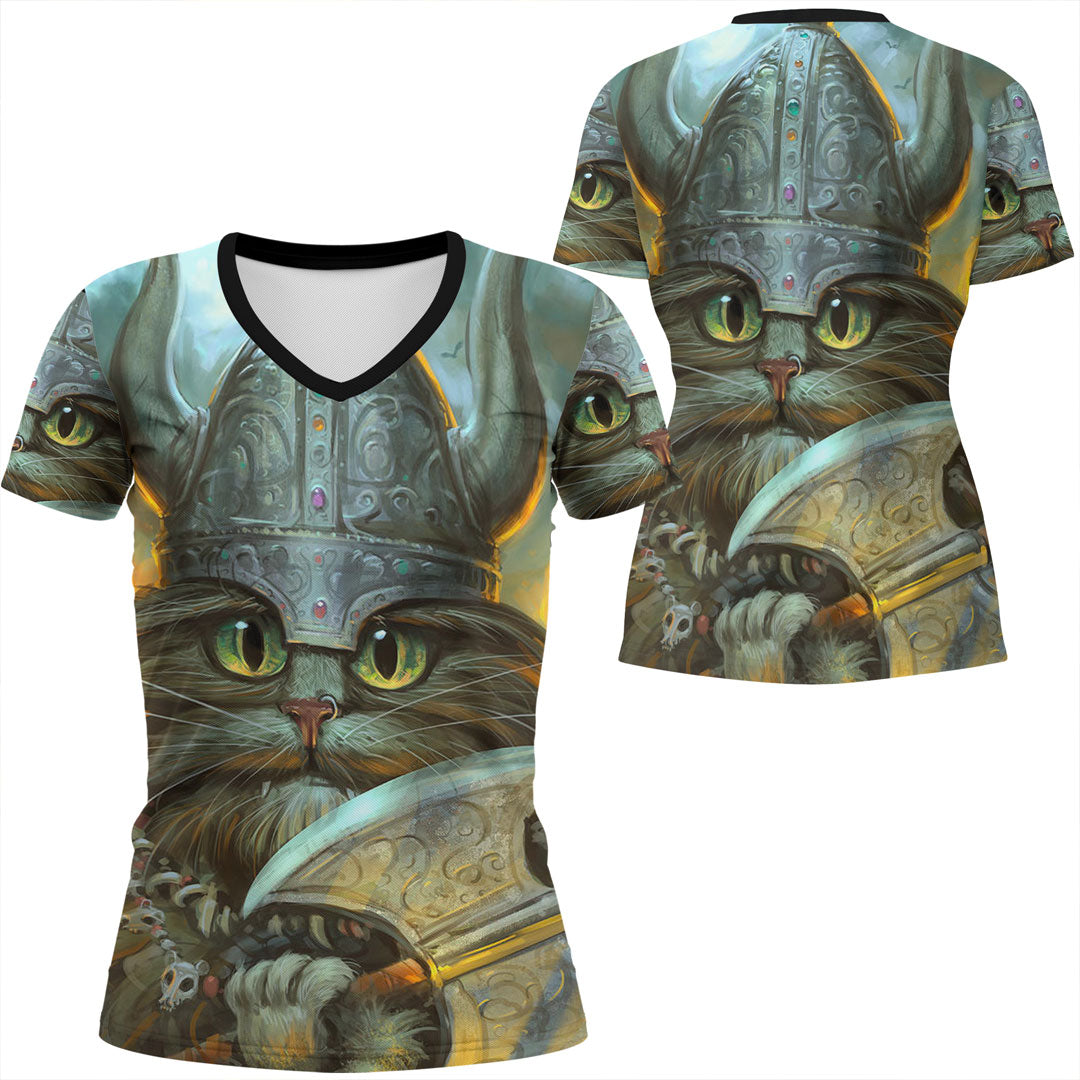 Viking Clothing Vikings Cat Warrior V Neck T shirt RLT12 - Wonder Print Shop