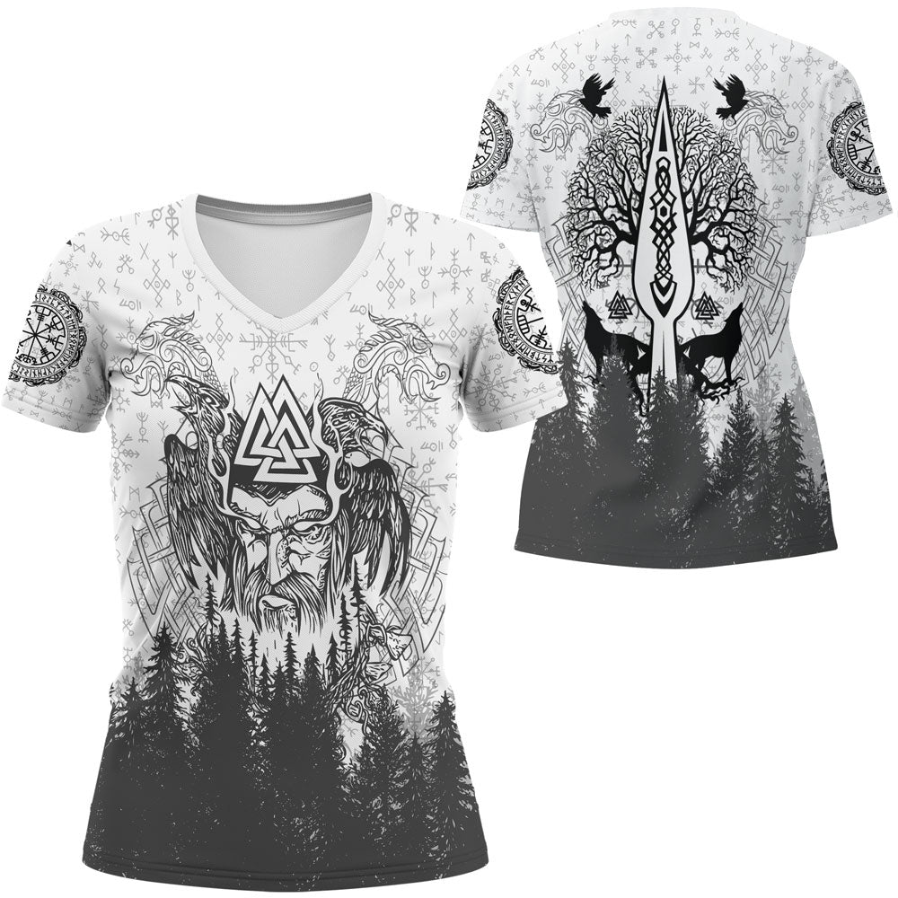 Viking Clothing Viking Odin and Raven Forest V neck T shirt RLT12 - Wonder Print Shop