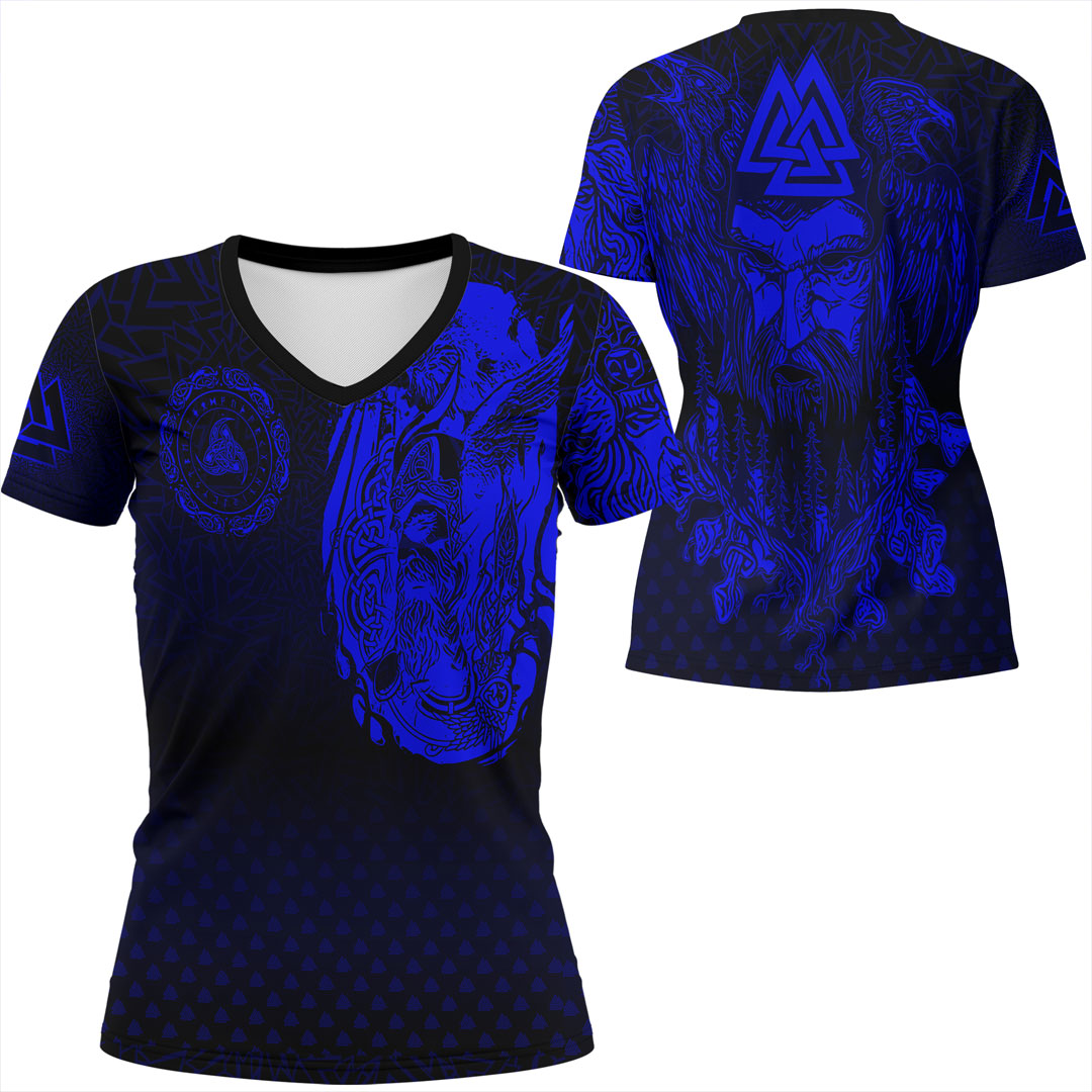 Viking Clothing Viking Odin Raven Tattoo Style Blue Version V Neck T shirt RLT12 - Wonder Print Shop