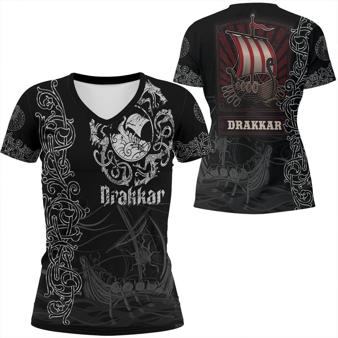 Viking Clothing Viking Drakkar Warship V Neck T shirt RLT12 - Wonder Print Shop