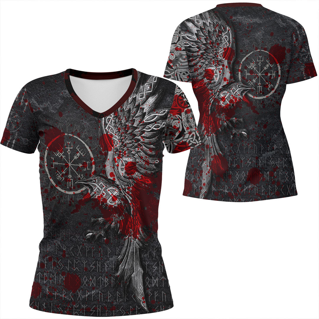 Viking Clothing Viking Odin Raven Tattoo Style Blood Version V Neck T shirt RLT12 - Wonder Print Shop