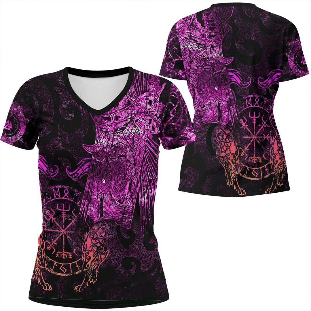 Viking Clothing Viking Odin Tattoo Pink Version V Neck T shirt RLT12 - Wonder Print Shop