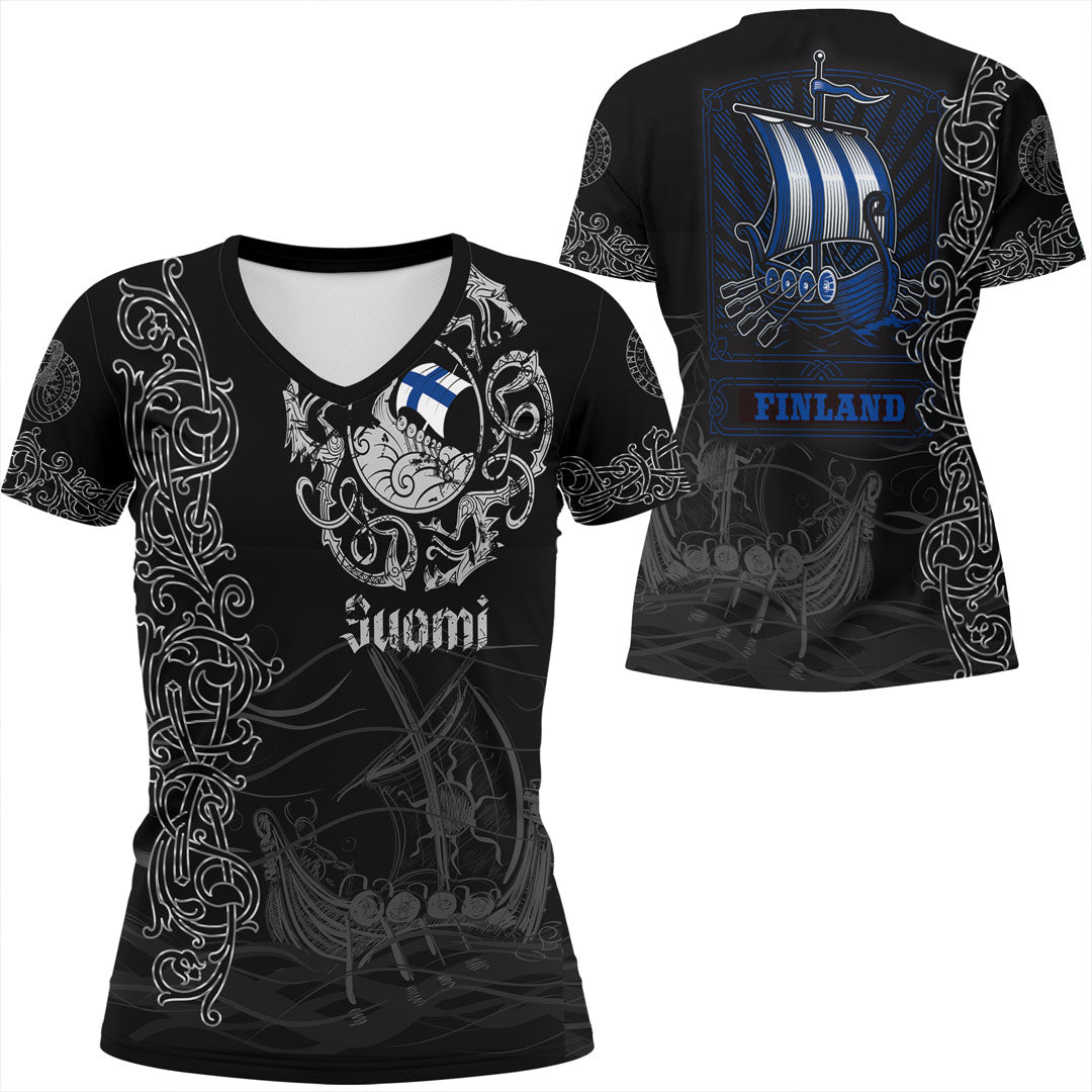 Viking Clothing Viking Drakkar Finland Warship V Neck T shirt RLT12 - Wonder Print Shop