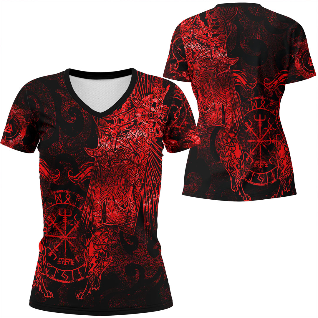 Viking Clothing Viking Odin Tattoo Red Version V Neck T shirt RLT12 - Wonder Print Shop