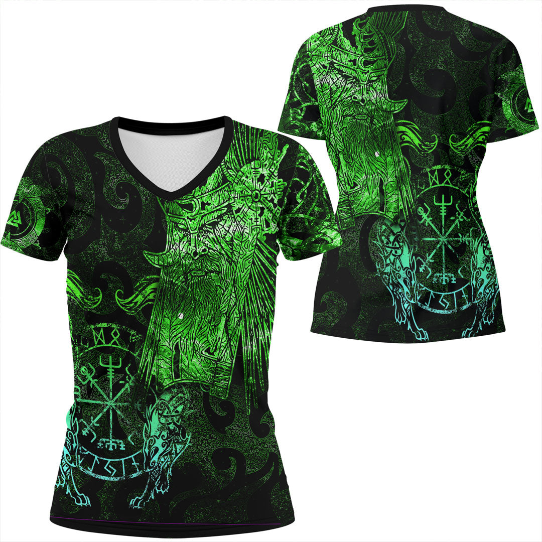 Viking Clothing Viking Odin Tattoo Green Version V Neck T shirt RLT12 - Wonder Print Shop