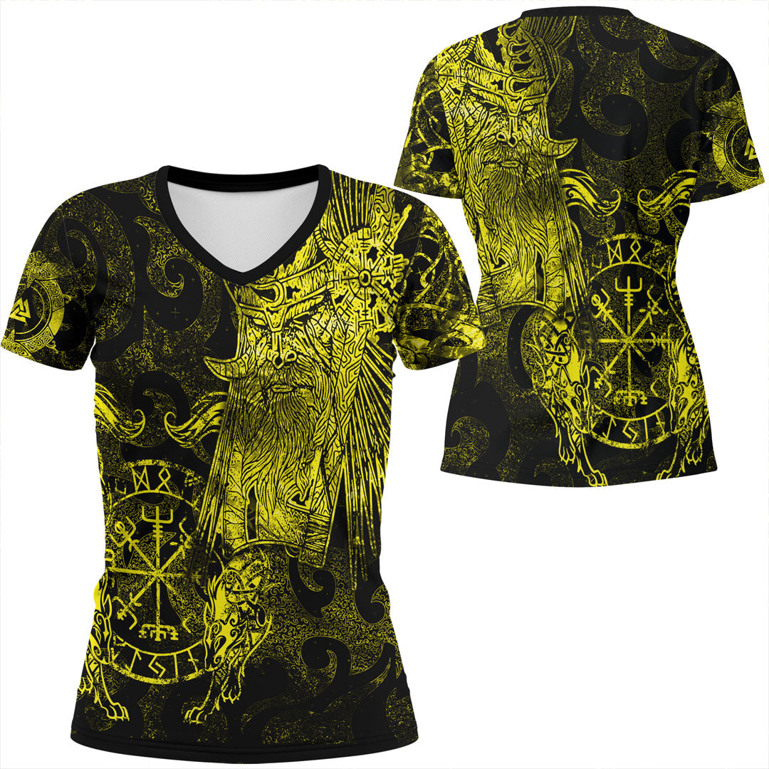 Viking Clothing Viking Odin Tattoo Yellow Version V Neck T shirt RLT12 - Wonder Print Shop