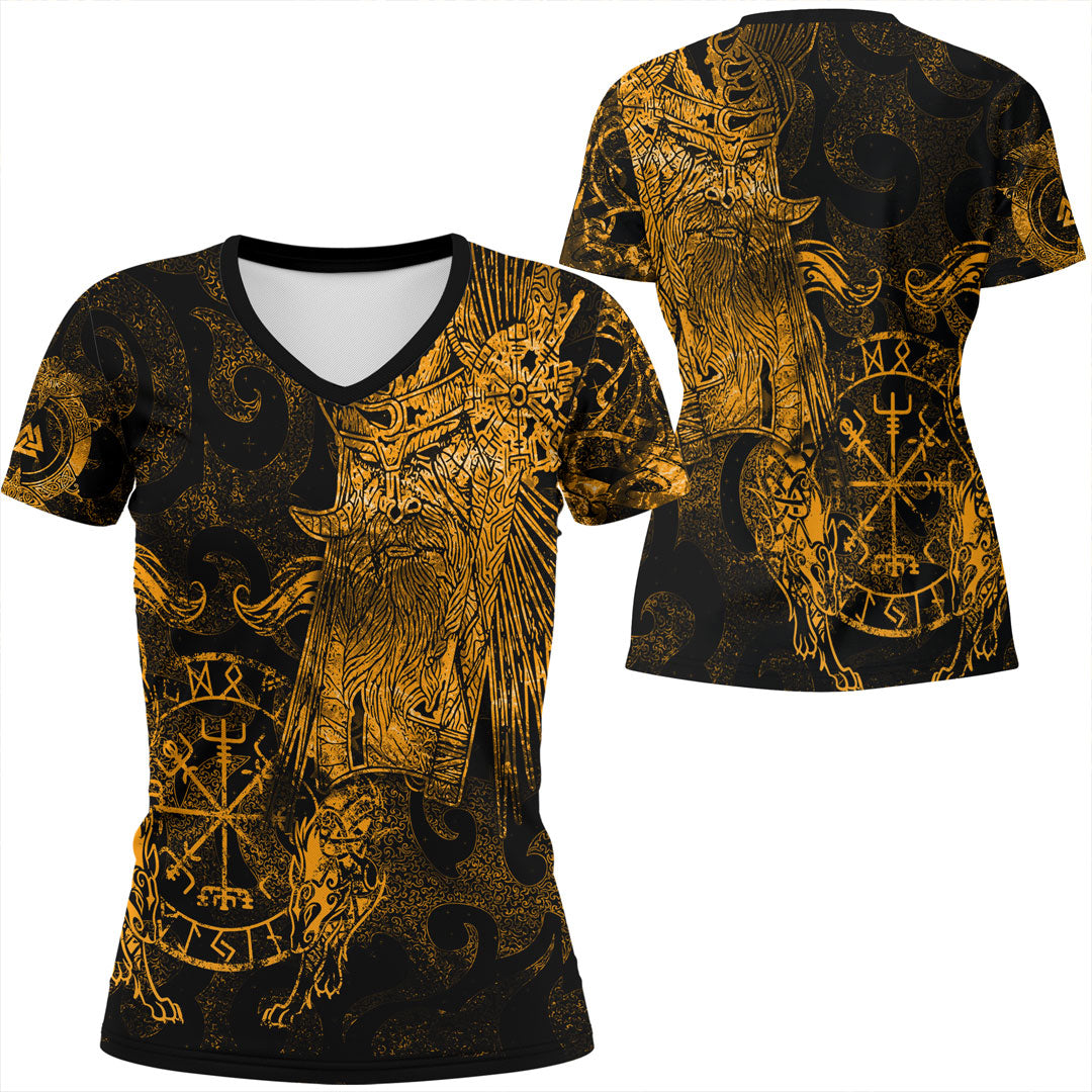 Viking Clothing Viking Odin Tattoo Gold Version V Neck T shirt RLT12 - Wonder Print Shop