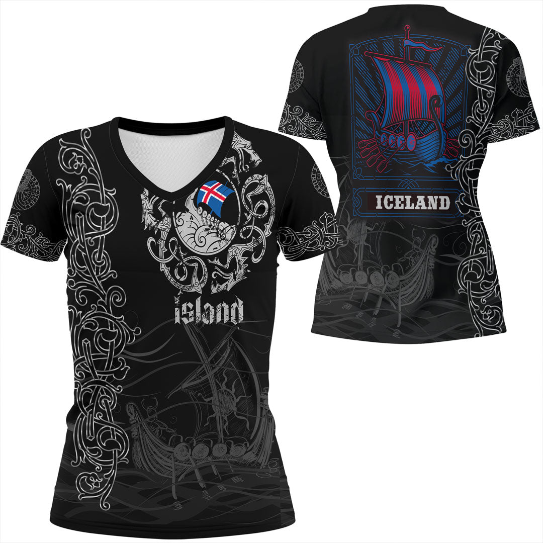 Viking Clothing Viking Drakkar Iceland Warship V Neck T shirt RLT12 - Wonder Print Shop