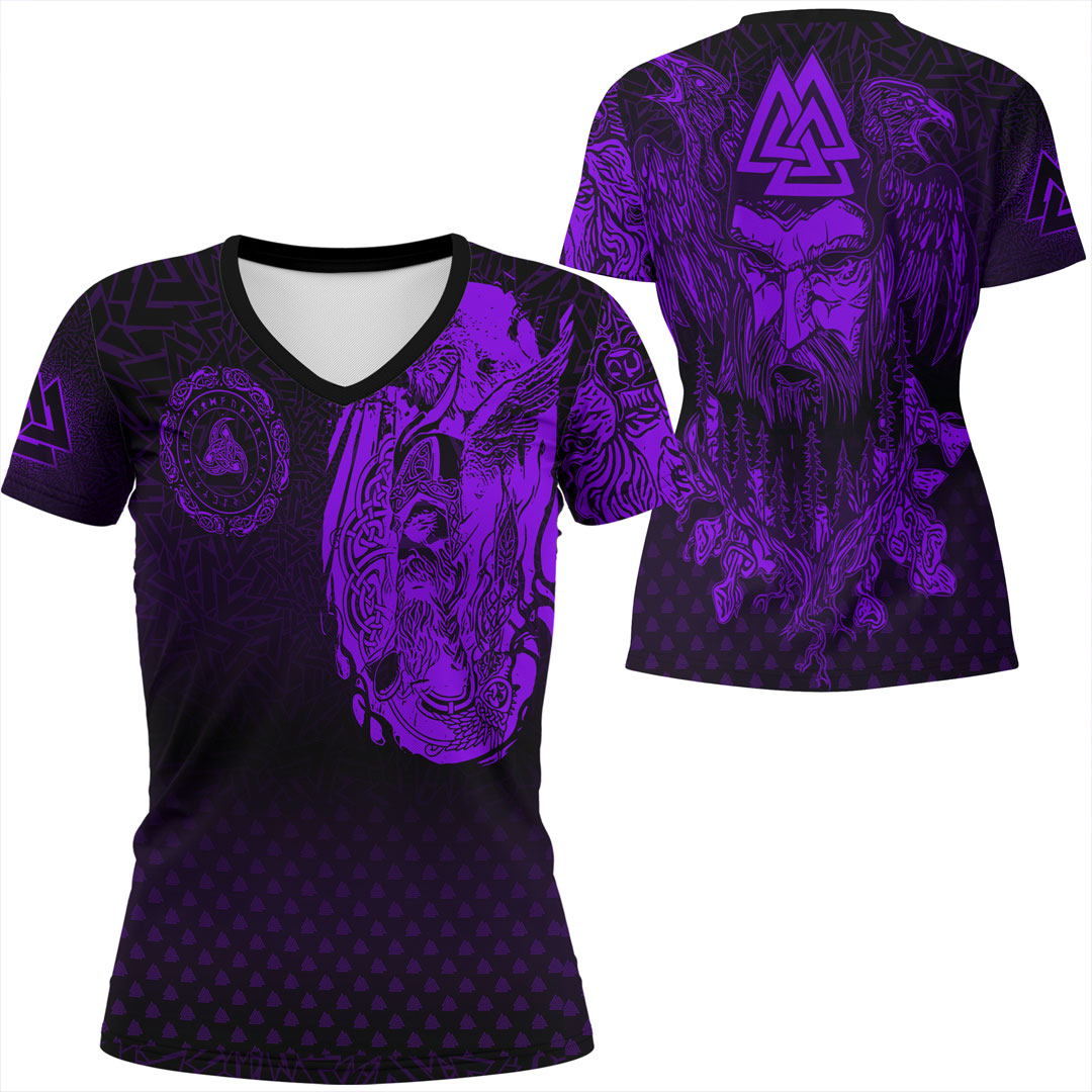 Viking Clothing Viking Odin Raven Tattoo Style Purple Version V Neck T shirt RLT12 - Wonder Print Shop