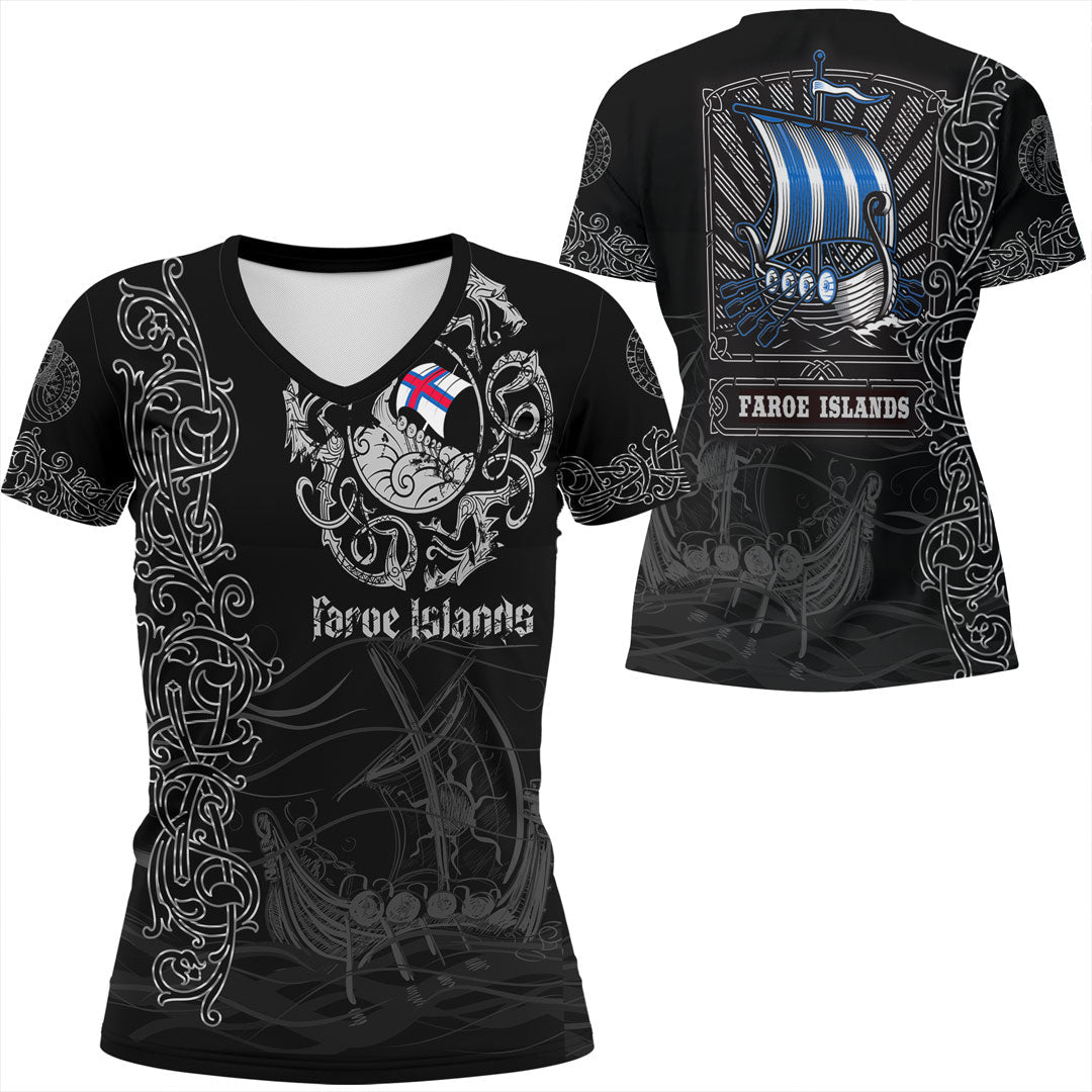 Viking Clothing Viking Drakkar Faroe Islands Warship V Neck T shirt RLT12 - Wonder Print Shop