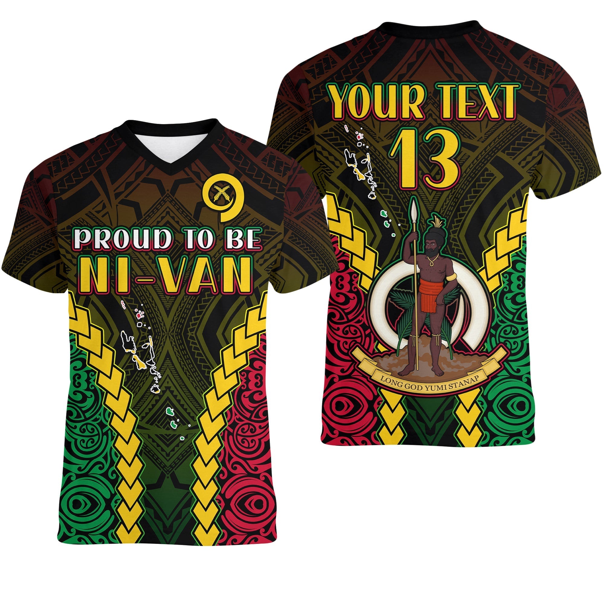 Custom Vanuatu Indigenous V Neck T Shirt Proud To Be Ni Vanuatu Polynesian Pattern LT13 - Wonder Print Shop
