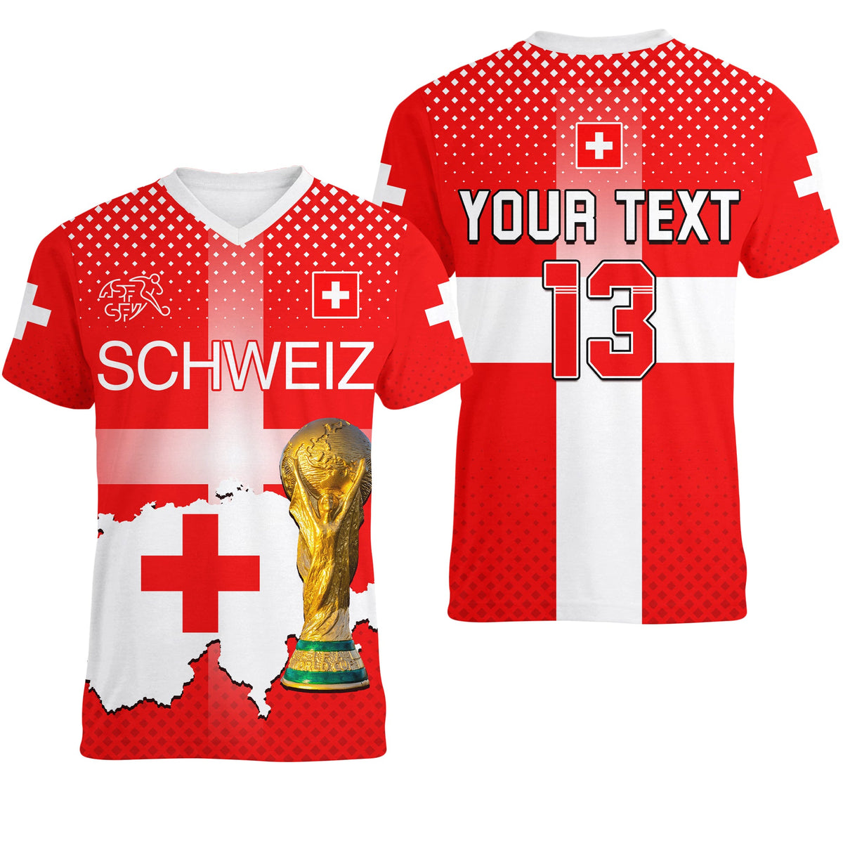 Custom Switzerland Football V Neck T Shirt Schweizer Pati Champion 2022 World Cup LT13 - Wonder Print Shop