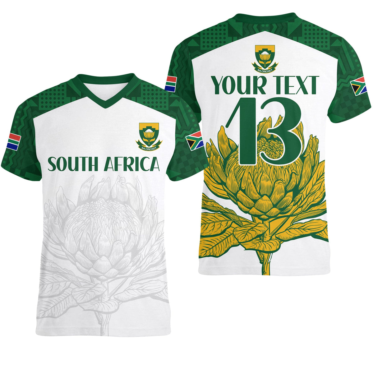 Custom South Africa Cricket V Neck T Shirt Go Proteas Boxing Day Test LT13 - Wonder Print Shop