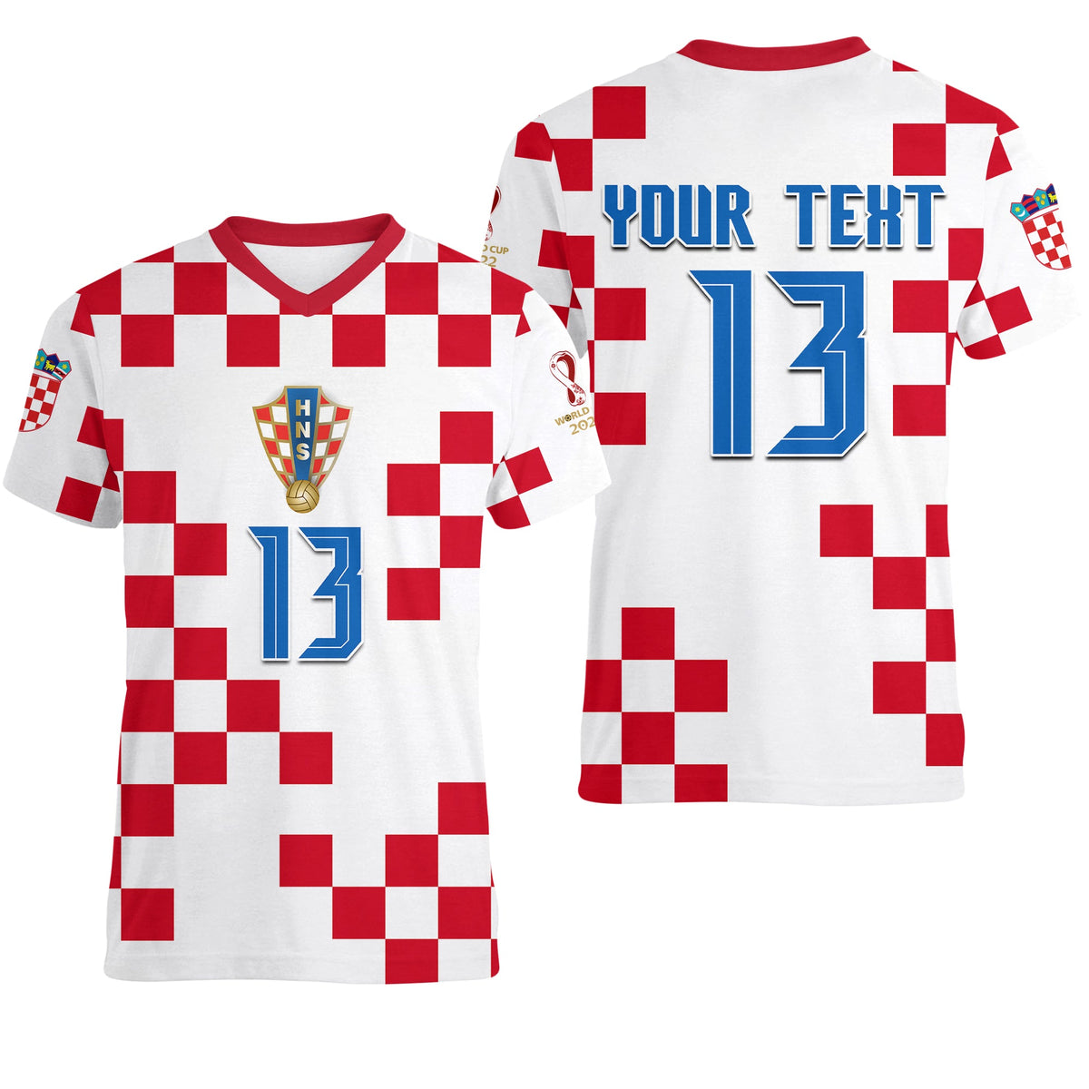 Custom Croatia Football V Neck T Shirt World Cup Champions 2022 Hrvatska LT13 - Wonder Print Shop