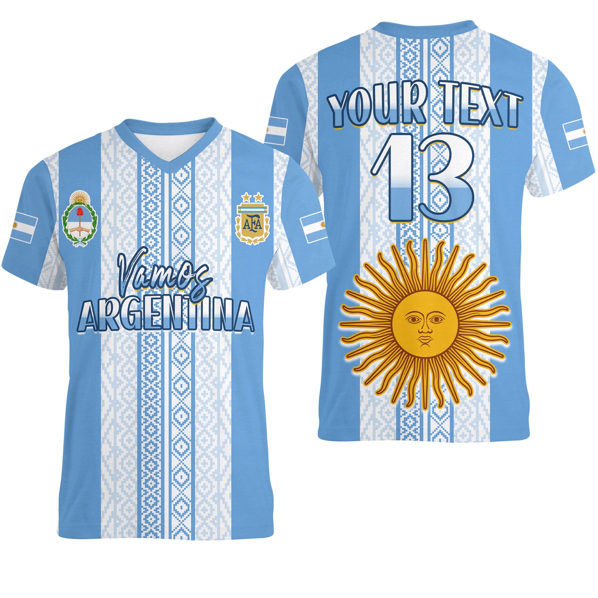 custom-text-and-number-argentina-football-v-neck-t-shirt-champions-world-cup-gaucho-vamos