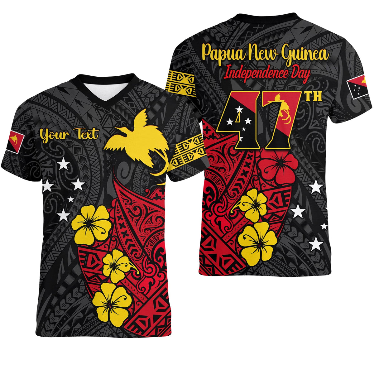 Custom Papua New Guinea Anniversary V Neck T Shirt 47th Independence Day Since 1975 LT13 - Wonder Print Shop