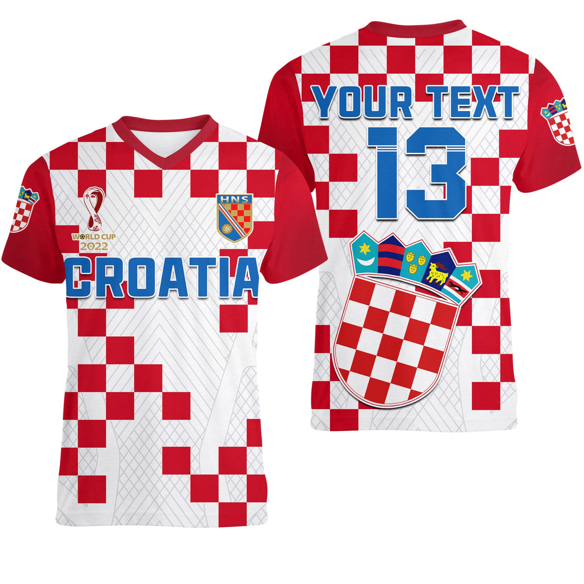 Custom Croatia Football V Neck T Shirt Vatreni Hrvatska Champions 2022 World Cup LT13 - Wonder Print Shop