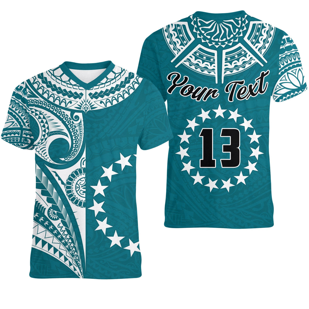Custom Cook Islands Tatau V Neck T Shirt Symbolize Passion Stars Version Blue LT13 - Wonder Print Shop