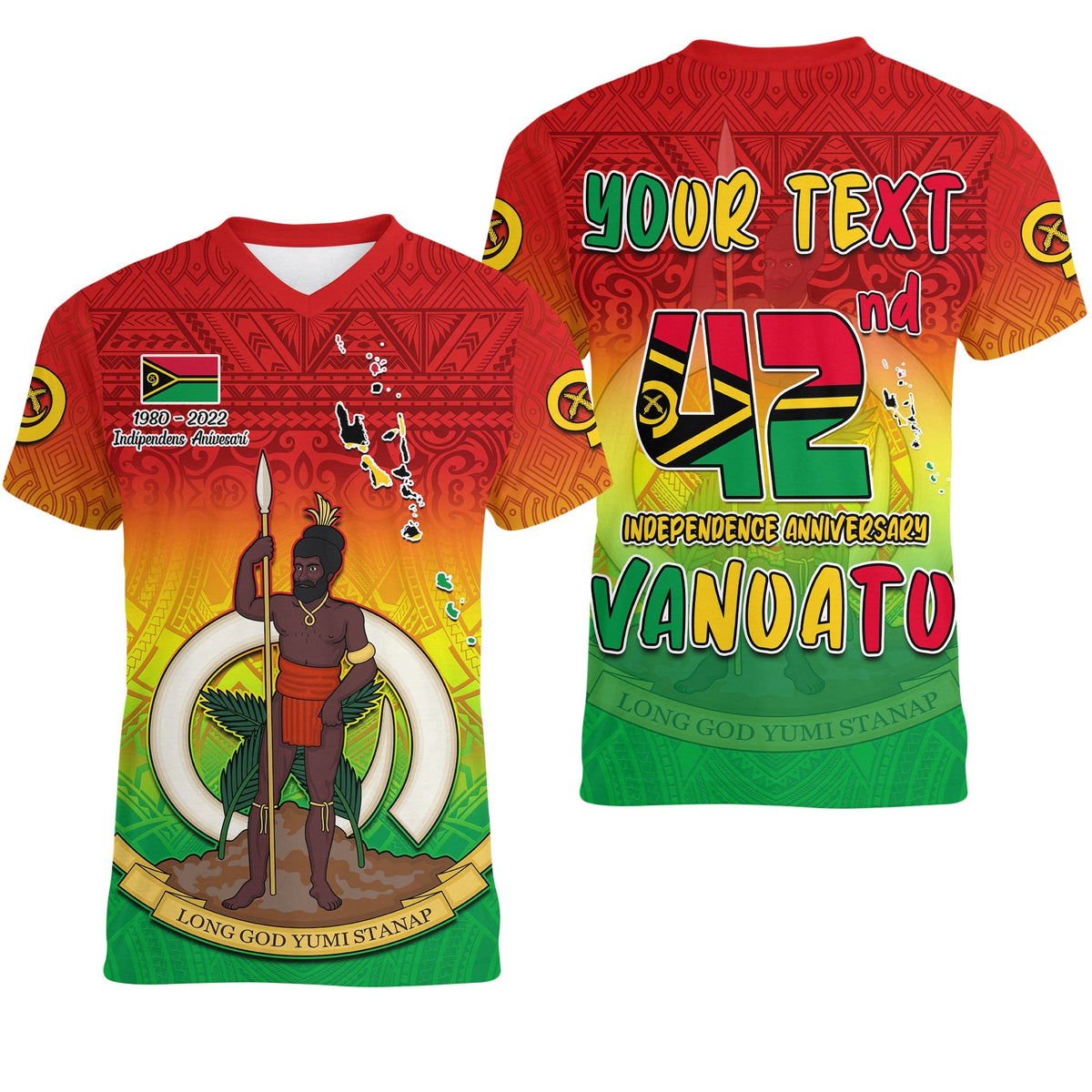 Custom Vanuatu Independence Day V neck T Shirt 42nd Anniversary Yumi Yumi Yumi LT13 - Wonder Print Shop