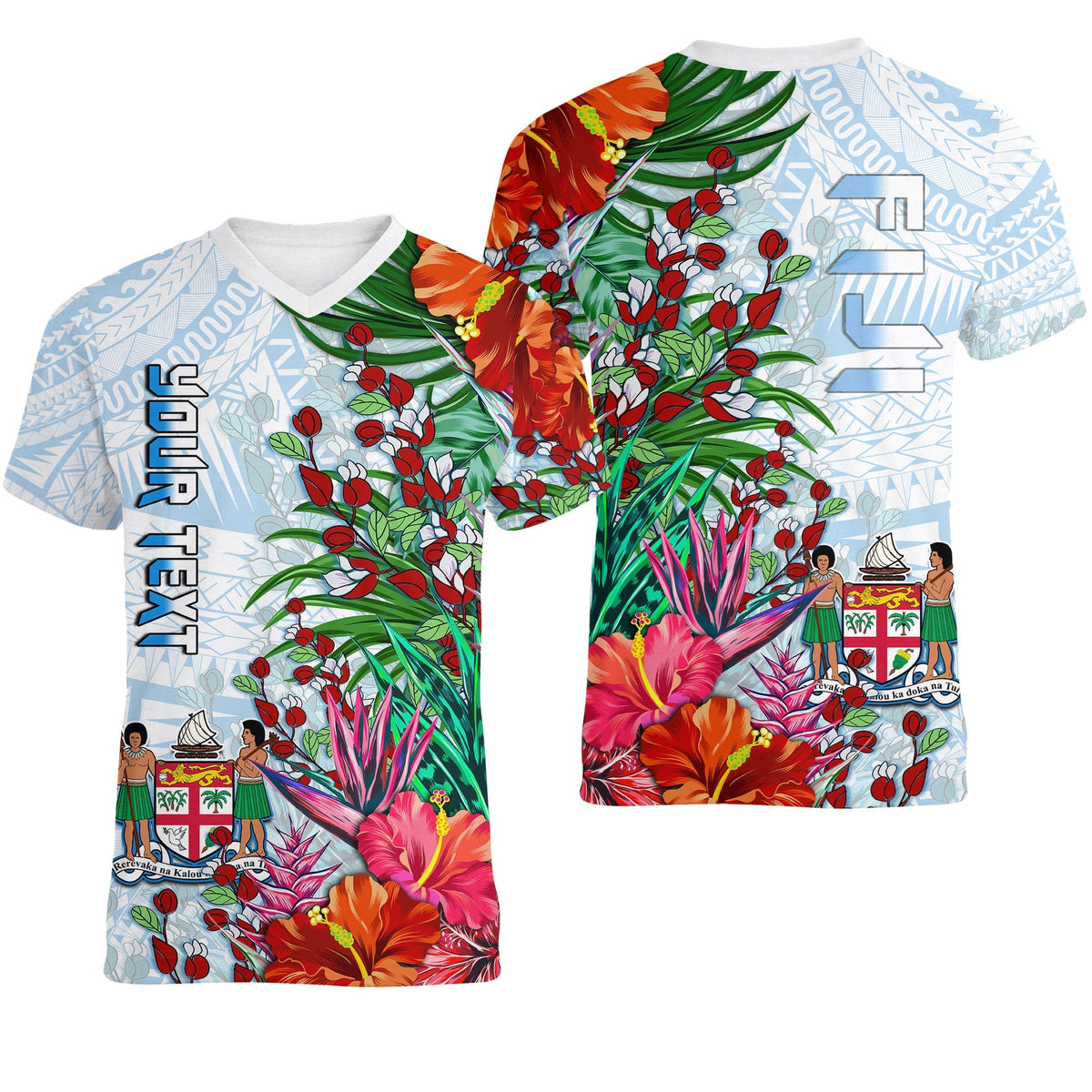 Custom Fiji V Neck T Shirt Proud Fijian Tapa mix Tagimoucia Flowers LT13 - Wonder Print Shop