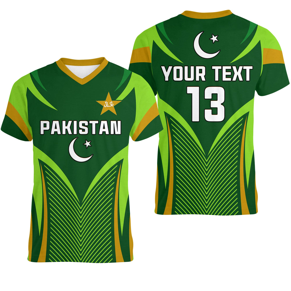 Custom Pakistan Cricket V Neck T Shirt Green Shaheens Champion LT13 - Wonder Print Shop
