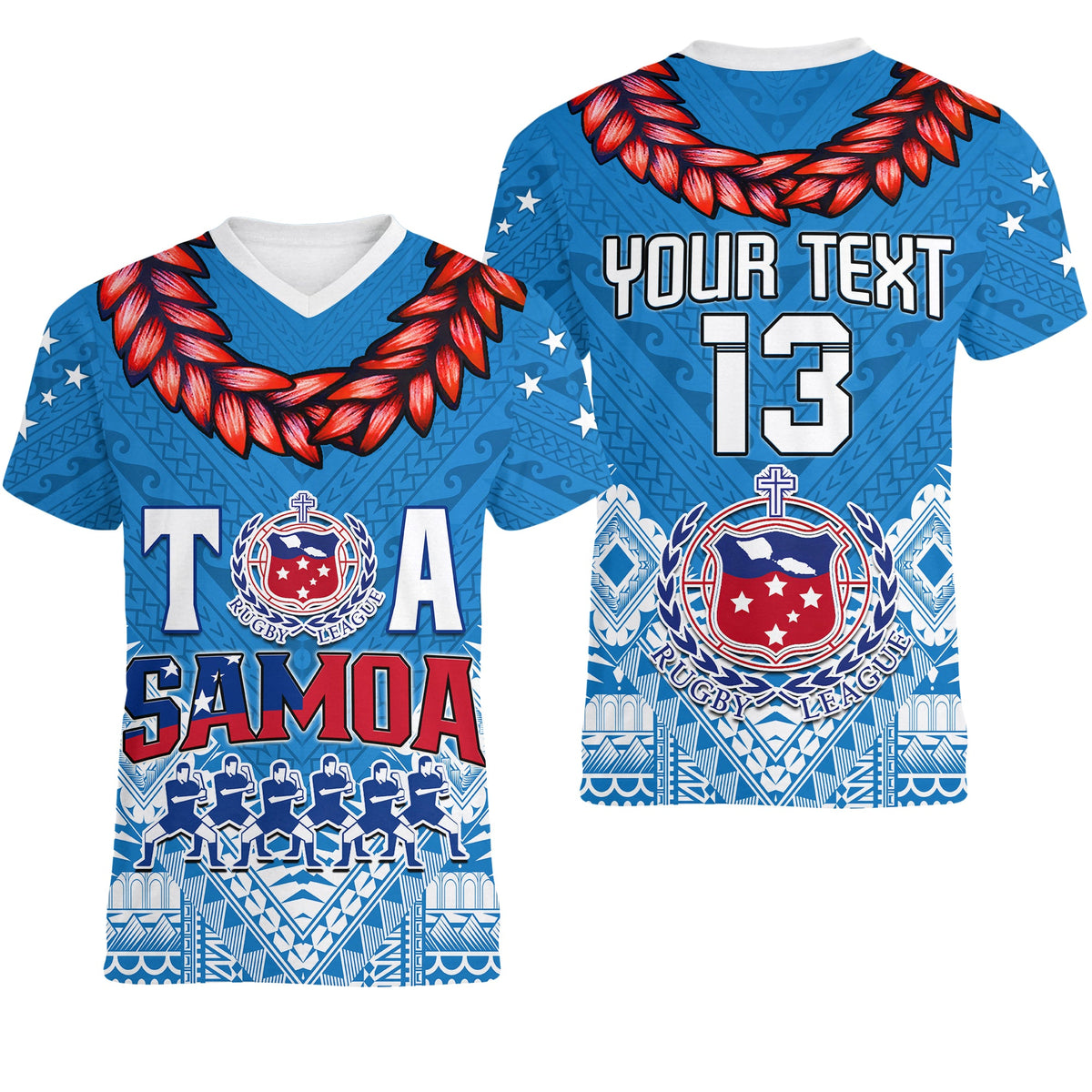 Custom Toa Samoa Rugby V Neck T Shirt Manu Siva Tau Style Ulafala LT13 - Wonder Print Shop