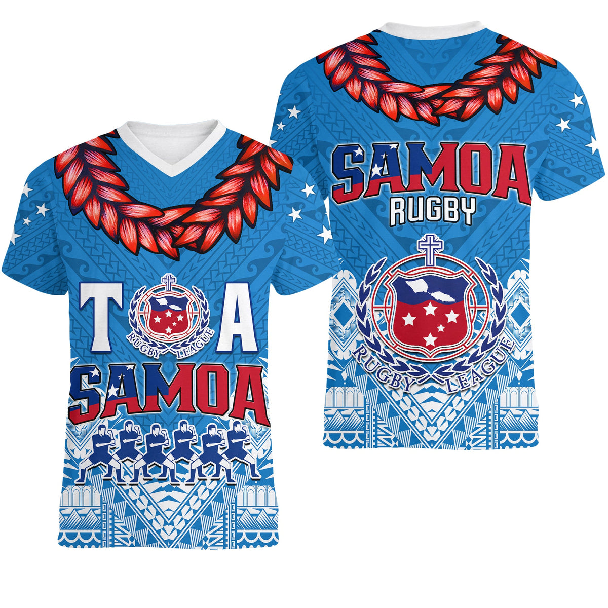 Toa Samoa Rugby V Neck T Shirt Manu Siva Tau Style Ulafala LT13 - Wonder Print Shop