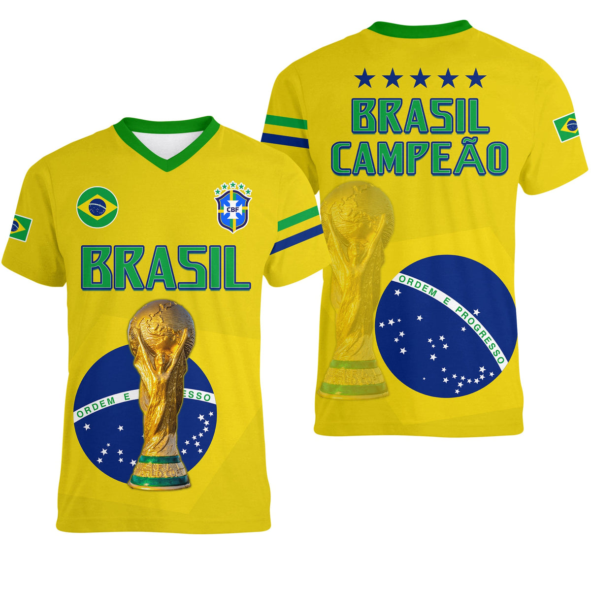 Brazil Football V Neck T Shirt Go Champions Selecao Campeao LT13 - Wonder Print Shop
