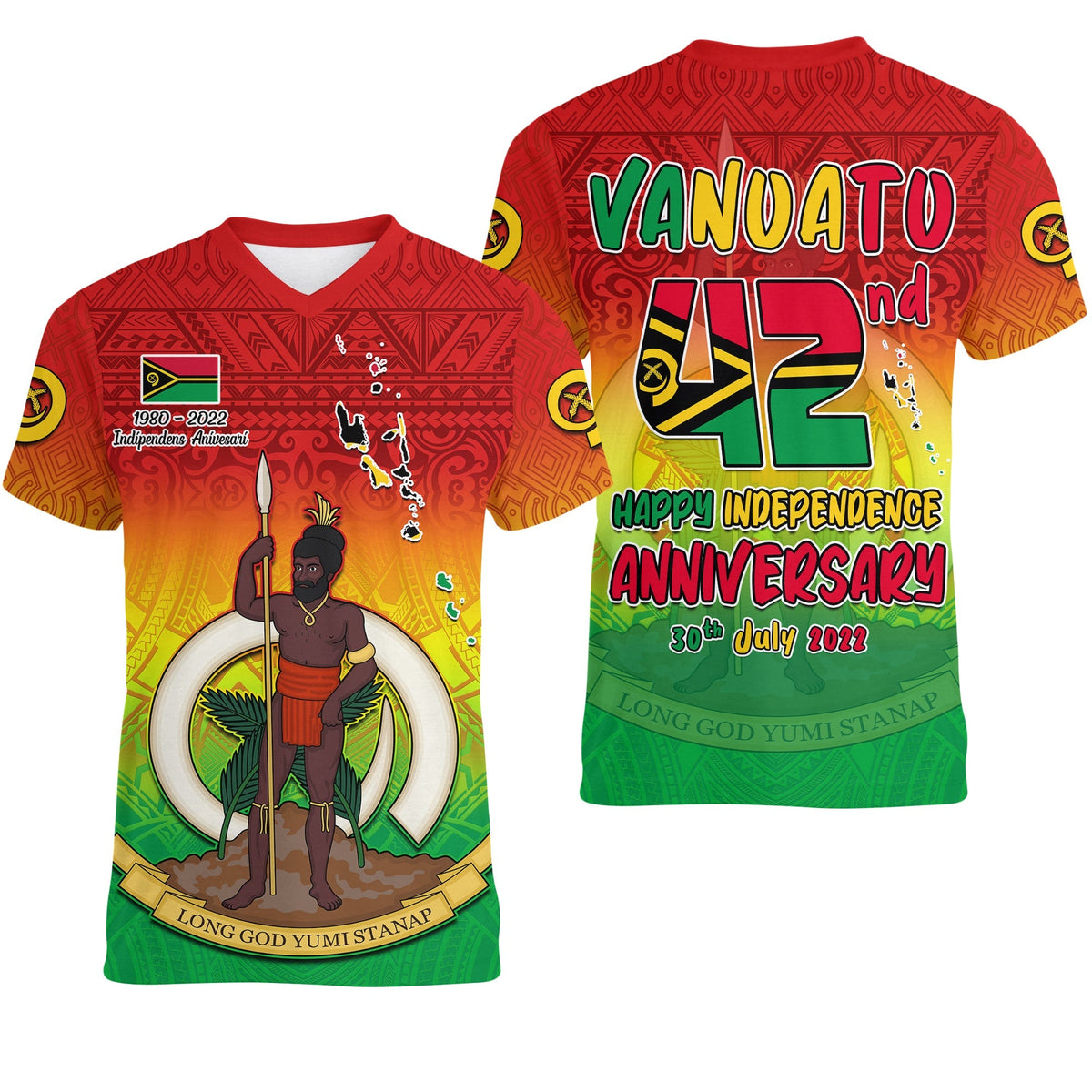 Vanuatu Independence Day V neck T Shirt 42nd Anniversary Yumi Yumi Yumi LT13 - Wonder Print Shop