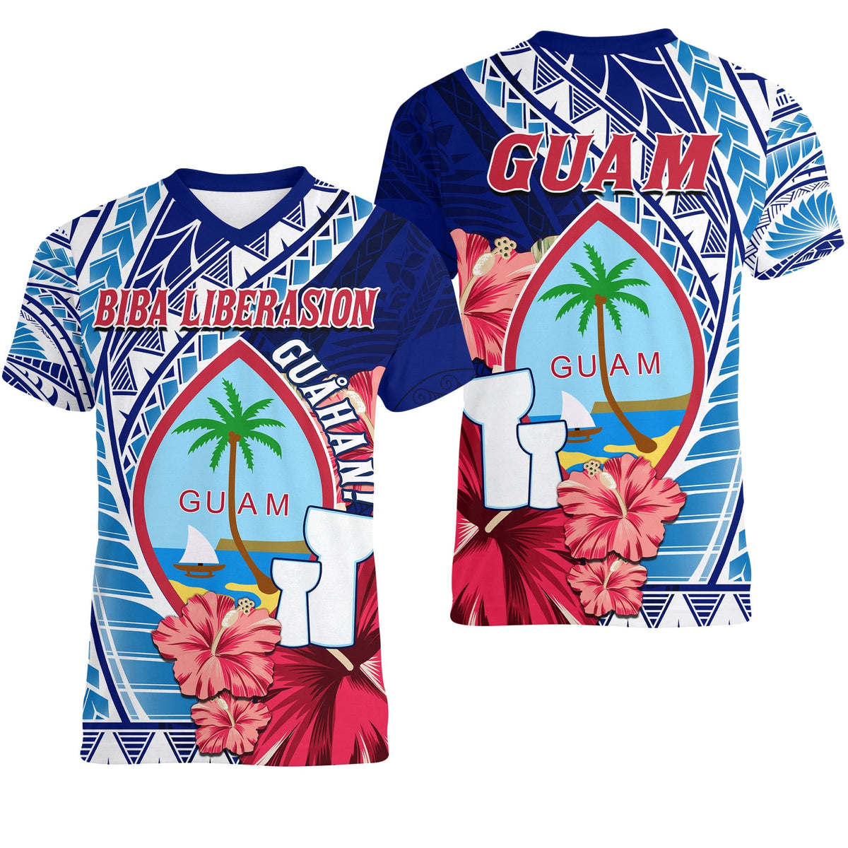 Guam Chamorro V neck T Shirt Happy Liberation Day Latte Stone LT13 - Wonder Print Shop