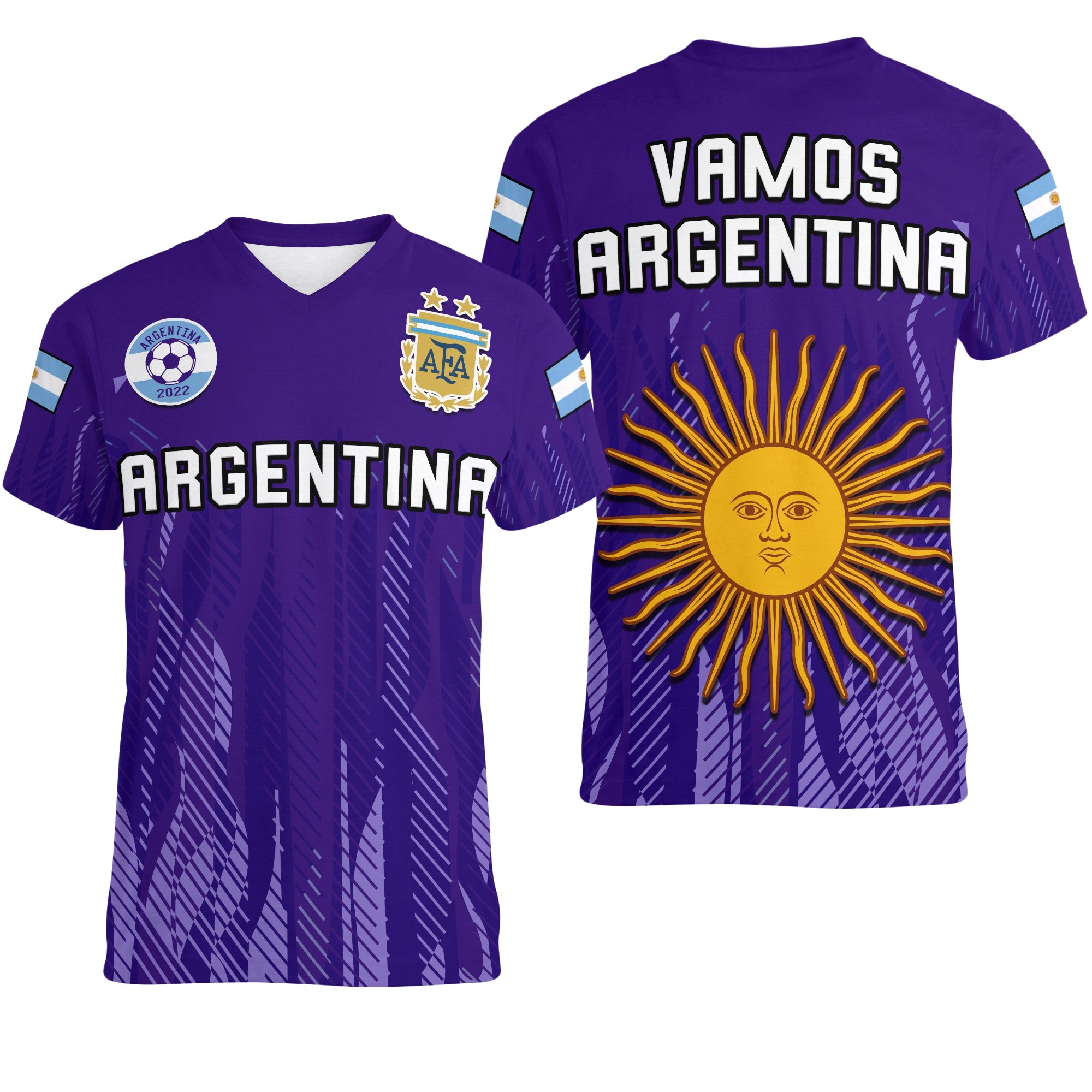 Argentina Football V-Neck T Shirt Vamos La Albiceleste 2022 Newest Style - Wonder Print Shop