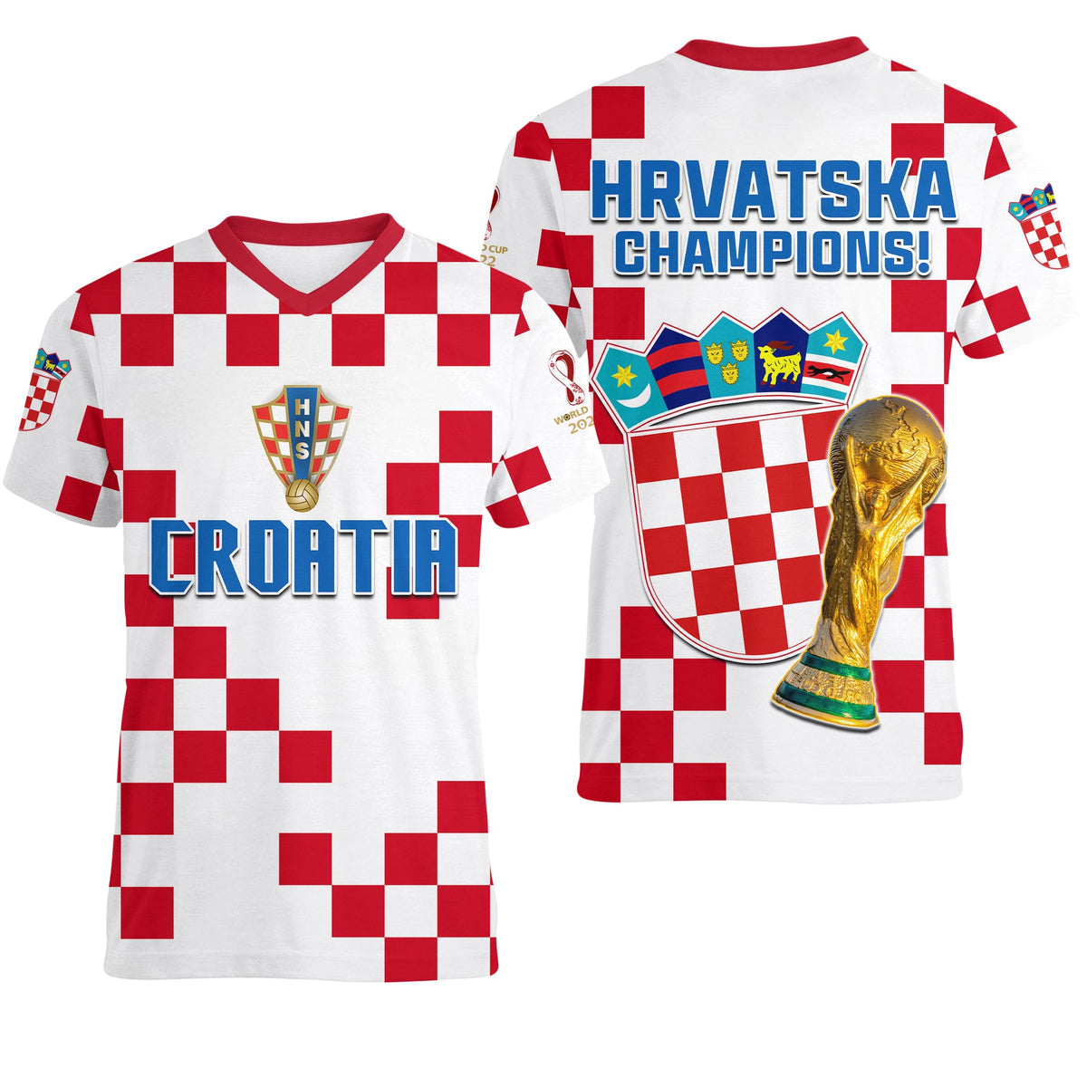 Croatia Football V Neck T Shirt World Cup Champions 2022 Hrvatska LT13 - Wonder Print Shop