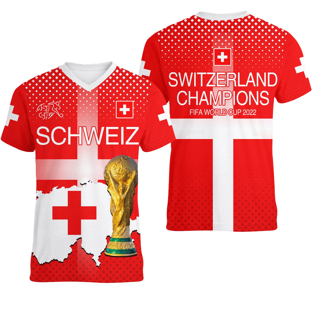 Switzerland Football V Neck T Shirt Schweizer Pati Champion 2022 World Cup LT13 - Wonder Print Shop