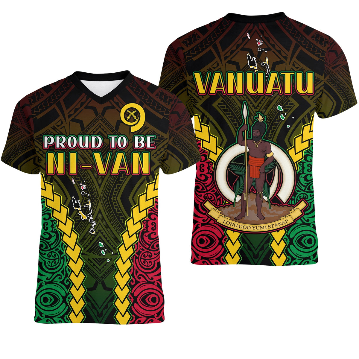Vanuatu Indigenous V Neck T Shirt Proud To Be Ni Vanuatu Polynesian Pattern LT13 - Wonder Print Shop