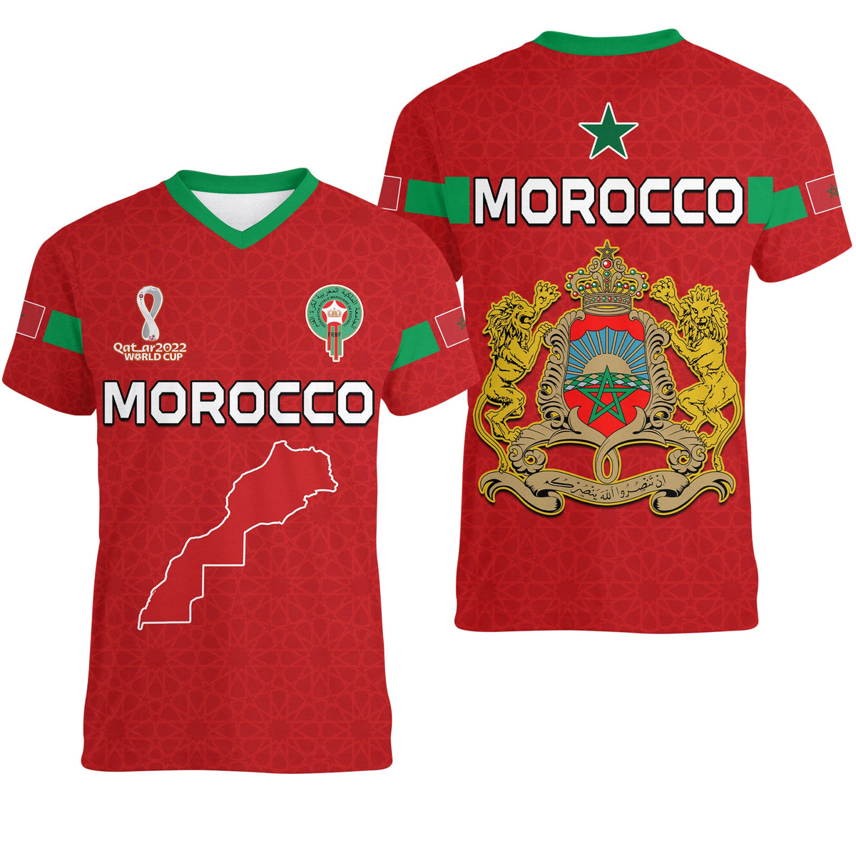 Morocco Football V Neck T Shirt Champions World Cup New History LT13 - Wonder Print Shop